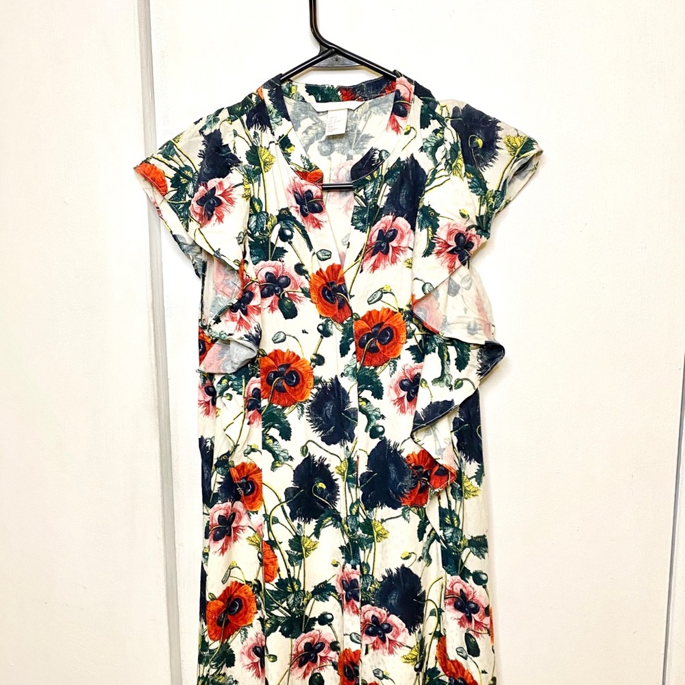 Floral Print Long Buttoned Dress